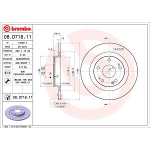 Disco de freno BREMBO 08D71811 hinten, macizo, 1 Pieza