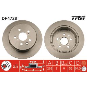 Jarrulevy TRW DF4728 takana, täysi, 1 kpl