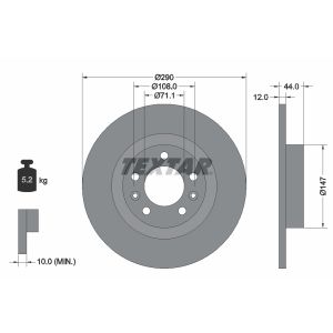 Disco de freno TEXTAR 92238003 hinten, macizo, 1 Pieza