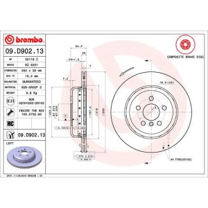 Bremsscheibe BREMBO 09D90213 hinten, belüftet, hochkarbonisiert, 1 Stück