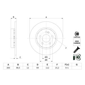 Disque de frein BOSCH 0 986 479 H49 à l'arrière, plein, hautement carbonisé, 1 pièce