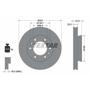 Disco de freno TEXTAR 92253403 frente, ventilado, 1 pieza