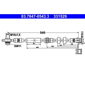Tubo do travão flexível traseiro, esquerdo ATE 83.7847-0543.3