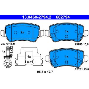 Ate 13.0460-2794.2 Pastiglie Freno Posteriori Per Kia Cee'd - Set Con Bulloni E Segnalazione Usura