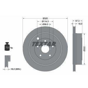 Disque de frein TEXTAR 92255903 arrière, ventilé, 1 pièce