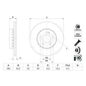 Disque de frein BOSCH 0 986 479 H45 avant, ventilé, hautement carbonisé, 1 pièce