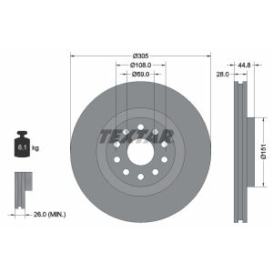 Disco freno TEXTAR 92115800 anteriore, ventilato, 1 pezzo