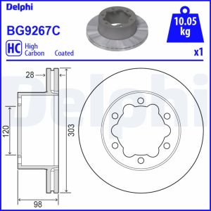 Disco de travão DELPHI BG9267C atrás, ventilado, completo, altamente carbonizado, 1 Peça