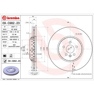 Disco de travão BREMBO 09.C982.23 frente, ventilado, altamente carbonizado, 1 Peça