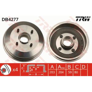 1 Stück TRW DB4277 Bremstrommel