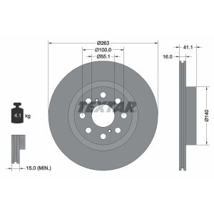 Disque de frein TEXTAR 92149700 à l'arrière, ventilé, 1 pièce