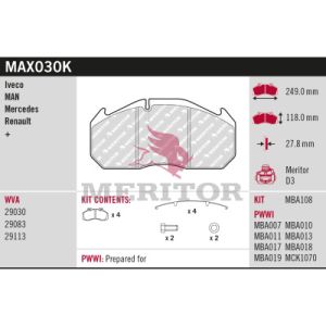 Bremsbelagsatz, Scheibenbremse MERITOR MAX030K