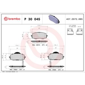 Bremsbelagsatz, Scheibenbremse BREMBO P 30 045