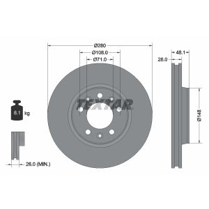 Disco de freno TEXTAR 92156900 vorne, ventilado , 1 Pieza