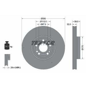 Disco freno TEXTAR 92307105 anteriore, ventilato, altamente carbonizzato, 1 pezzo