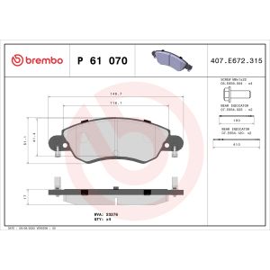 Levyjarrun jarrupalasarja BREMBO P 61 070