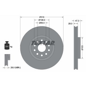 Disco freno TEXTAR 92097500 anteriore, ventilato, 1 pezzo