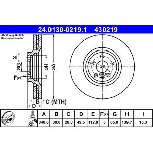 Remschijf ATE 24.0130-0219.1 voorkant, geventileerd, sterk gecarboniseerd, 1 Stuk