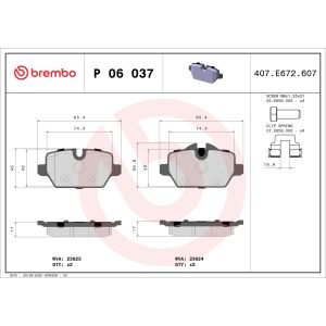 Conjunto de pastilhas de travão BREMBO P 06 037, atrás