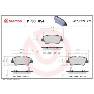 Jeu de plaquettes de frein BREMBO P 30 054, arrière