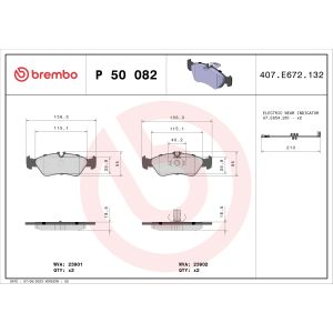 Kit de plaquettes de frein, frein à disque BREMBO P 50 082, Arrière