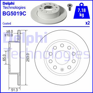 Remschijven DELPHI BG5019C achter, volledig, 2 Stuk