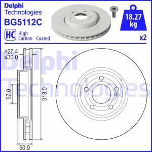 Bremsscheibe DELPHI BG5112C vorne, belüftet, hochkarbonisiert, 2 Stück