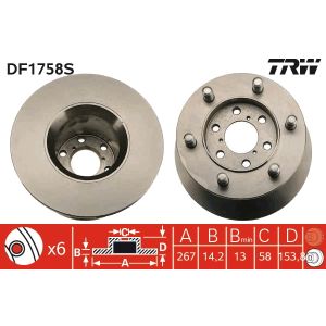 Remschijf TRW DF1758S, 1 Stuk