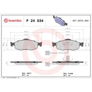 Bremsbelagsatz, Scheibenbremse BREMBO P 24 034
