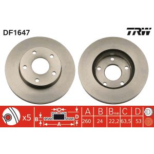 Jarrulevy TRW DF1647 edessä, tuuletettu, 1 kpl