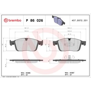 Conjunto de pastilhas de travão BREMBO P 86 026, frente