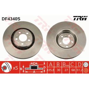 Bremsscheibe TRW DF4340S vorne, belüftet, 1 Stück