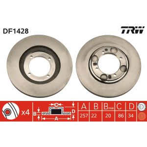 Jarrulevy TRW DF1428 edessä, tuuletettu, 1 kpl