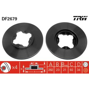 Disco freno TRW DF2679 anteriore, ventilato, 1 pezzo