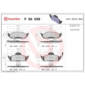 Bremsbelagsatz, Scheibenbremse BREMBO P 50 039