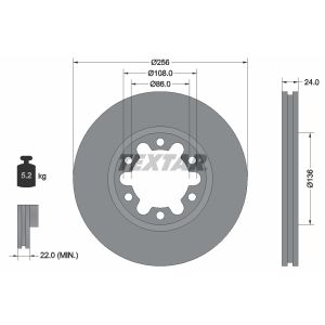 Disque de frein TEXTAR 92236300 avant, ventilé, 1 pièce