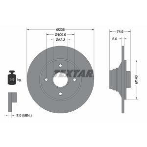 Disco freno TEXTAR 92070300 posteriore, completo, 1 pezzo