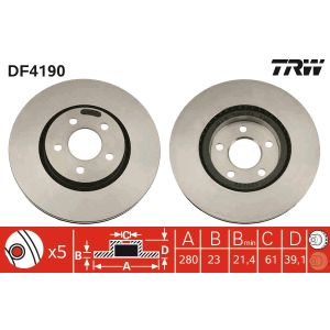 Jarrulevy TRW DF4190 edessä, tuuletettu, 1 kpl