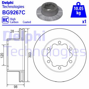 Disco de freno DELPHI BG9267C trasero, ventilado , macizo, altamente carbonizado, 1 Pieza