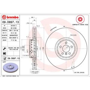 Disco de travão BREMBO 09D89713 frente, ventilado, altamente carbonizado, 1 Peça