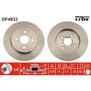 Jarrulevy TRW DF4832 takana, täysi, 1 kpl