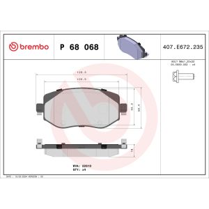 Jeu de plaquettes de frein à disque BREMBO P 68 068, Avant