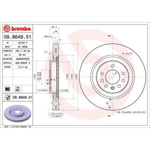 Remschijf BREMBO 9864951 voorkant, geventileerd, sterk gecarboniseerd, 1 Stuk