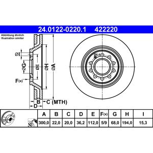 Disco de freno ATE 24.0122-0220.1 hinten, ventilado , altamente carbonizado, 1 Pieza