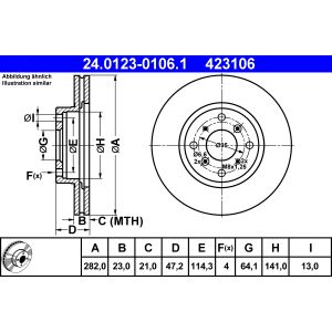 Disco freno ATE 24.0123-0106.1 anteriore, ventilato, 1 pezzo