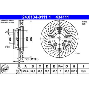 Disco de freno ATE 24.0134-0111.1 frente, ventilado, altamente carbonizado, 1 pieza