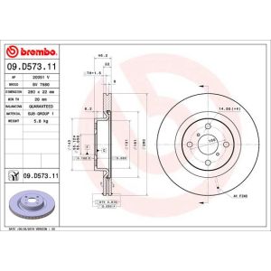 Jarrulevy BREMBO 09D57311 edessä, tuuletettu, 1 kpl