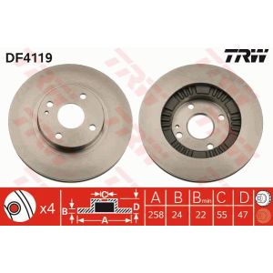 Remschijf TRW DF4119 voorkant, geventileerd, 1 Stuk