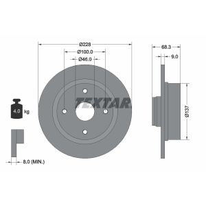 Disque de frein TEXTAR 92066100, à l'arrière, plein, 1 pièce