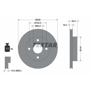 Disco freno TEXTAR 92097900 anteriore, ventilato, 1 pezzo